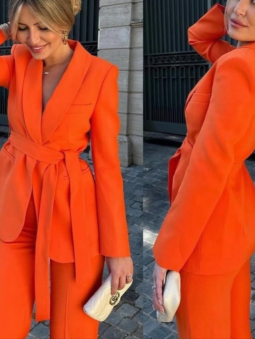 Zara Orange Shawl Collar Blazer And Pants Suit....New With Tags.. - Picture 4 of 10